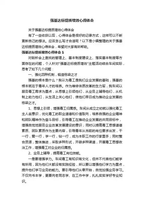 关于强基达标提质增效心得体会