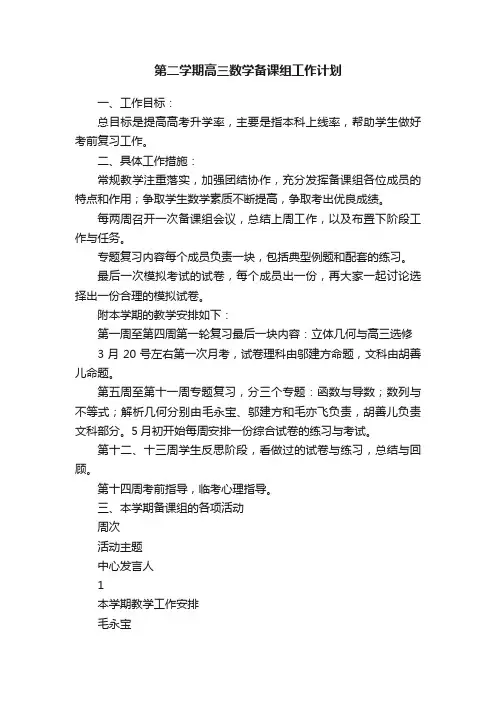 第二学期高三数学备课组工作计划