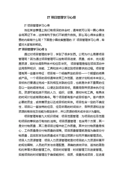 IT项目管理学习心得