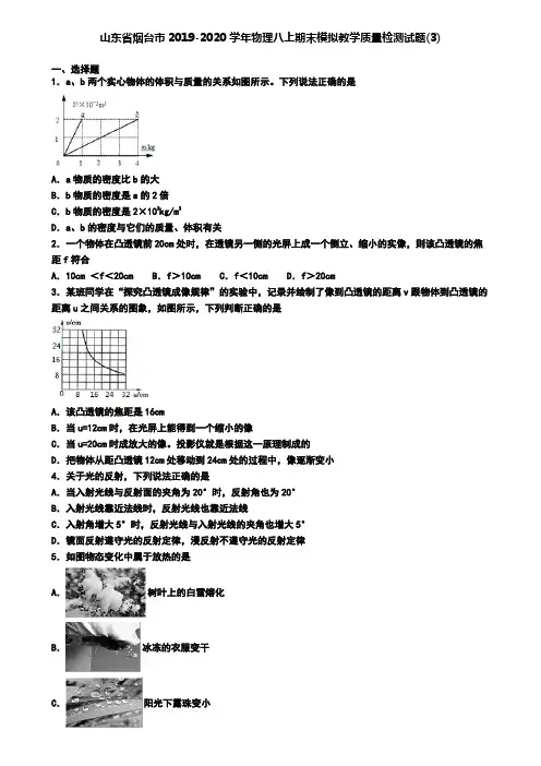 山东省烟台市2019-2020学年物理八上期末模拟教学质量检测试题(3)