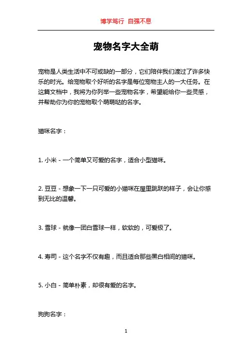 宠物名字大全萌