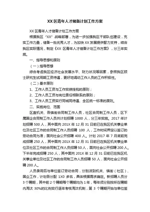 XX区青年人才储备计划工作方案