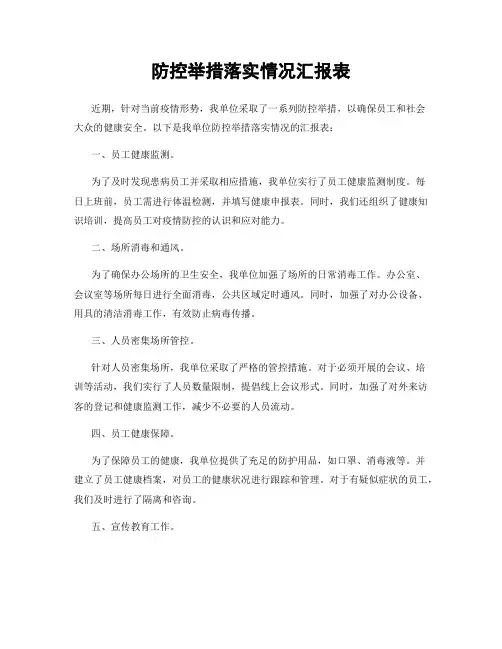 防控举措落实情况汇报表