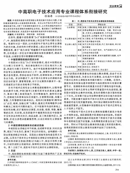 中高职电子技术应用专业课程体系衔接研究