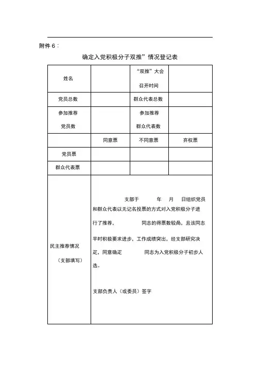 确定入党积极分子“双推”情况登记表