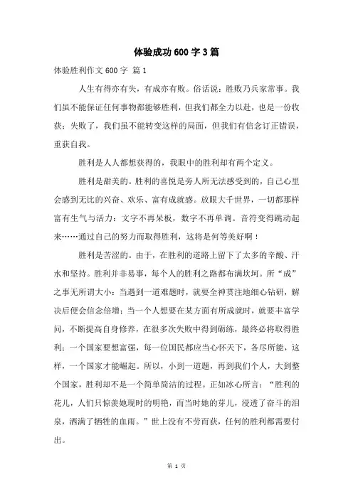 体验成功600字3篇