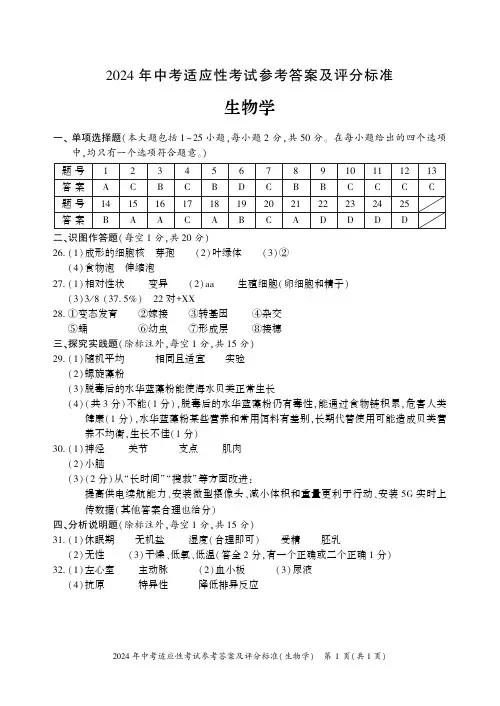 2024年中考适应性考试试题卷答案