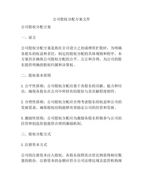 公司股权分配方案文件