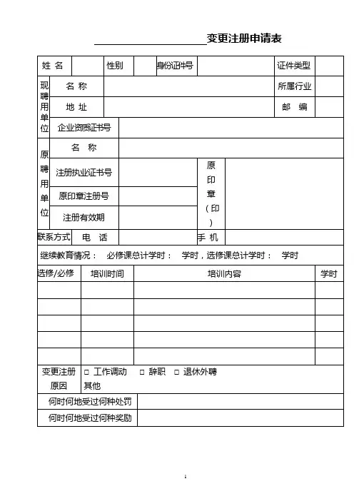 变更注册申请表【模板】