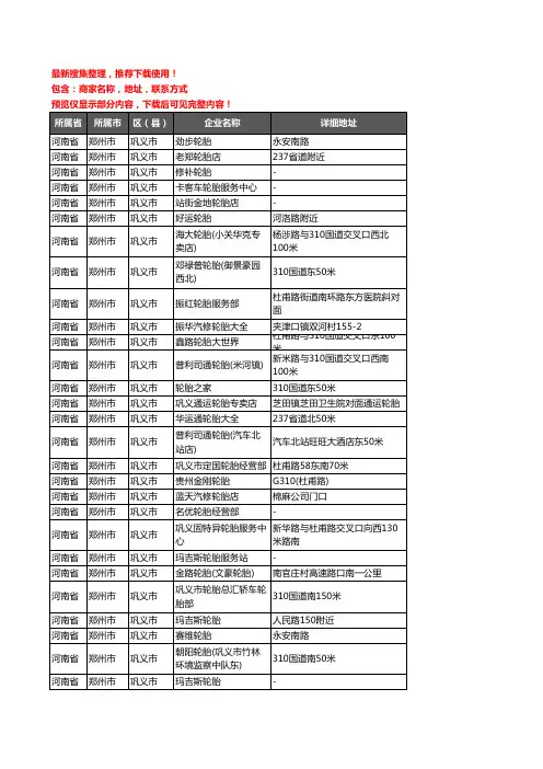 新版河南省郑州市巩义市汽车轮胎企业公司商家户名录单联系方式地址大全58家