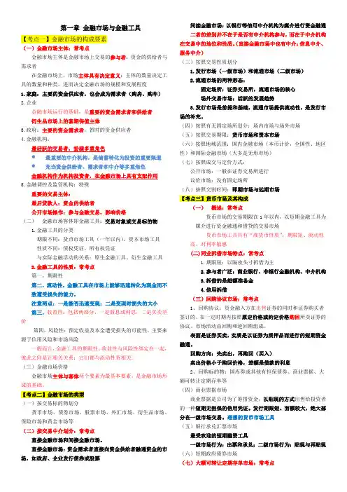 2018新大纲中级经济师金融各章重点考点总结