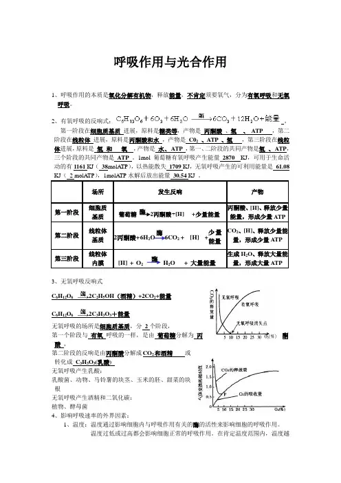 高考生物知识点光合作用和呼吸作用