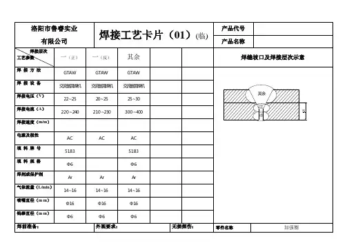 焊接工艺卡片