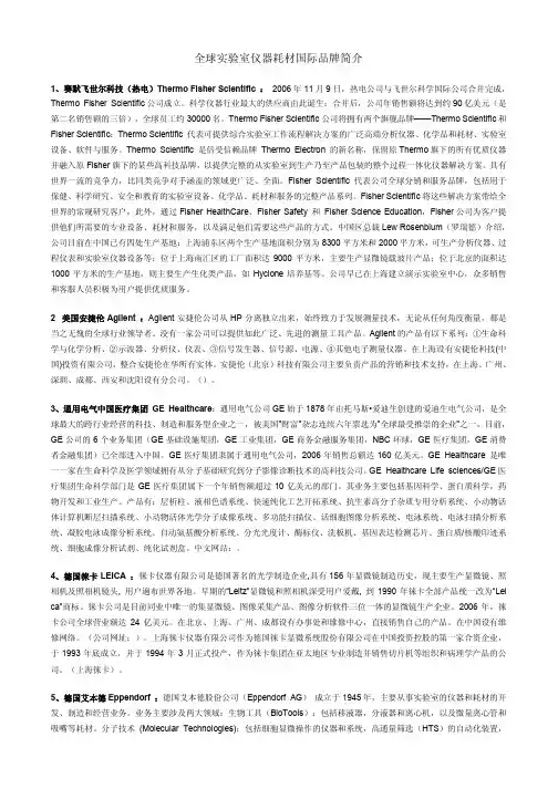 全球实验室仪器耗材国际品牌简介