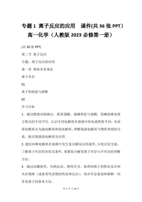 专题1 离子反应的应用  课件(共36张PPT)高一化学(人教版2023必修第一册)