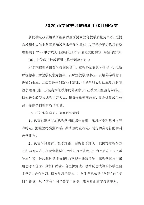 2020中学政史地教研组工作计划范文