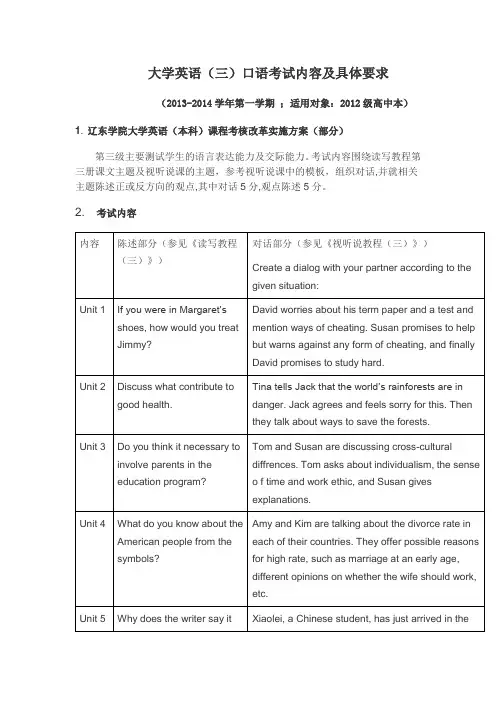 大学英语(三)口语考试内容及具体要求