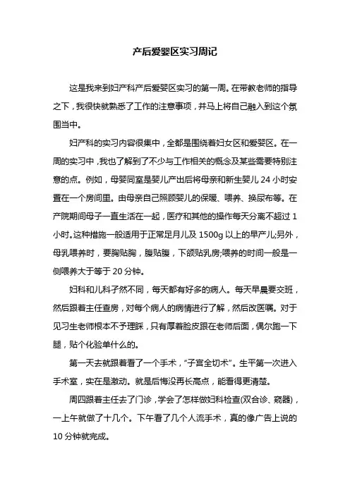 产后爱婴区实习周记