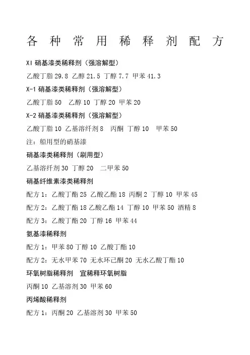 各种常用稀释剂配方