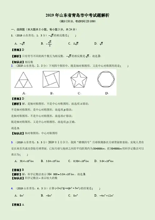 2019山东省青岛市中考试题解析