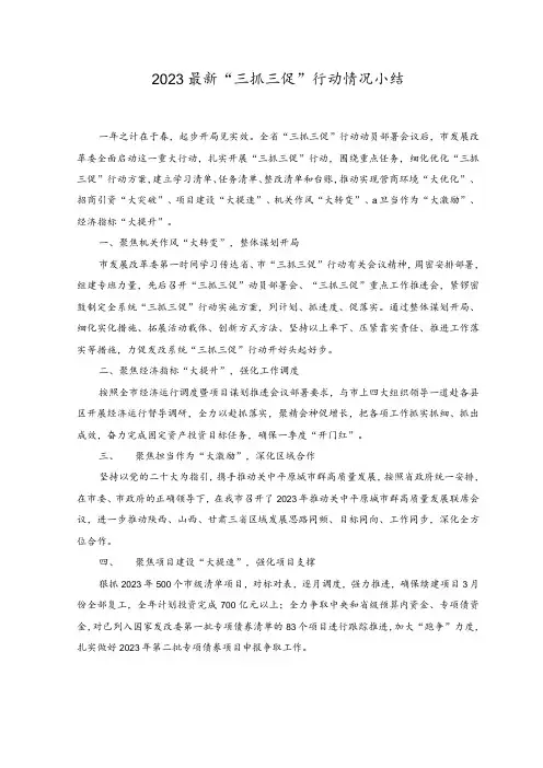 (3篇)2023“三抓三促”行动情况小结、2023年公安局贯彻落实“三抓三促”行动阶段性情况汇报总结