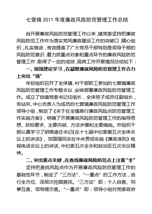 廉政风险防范工作总结