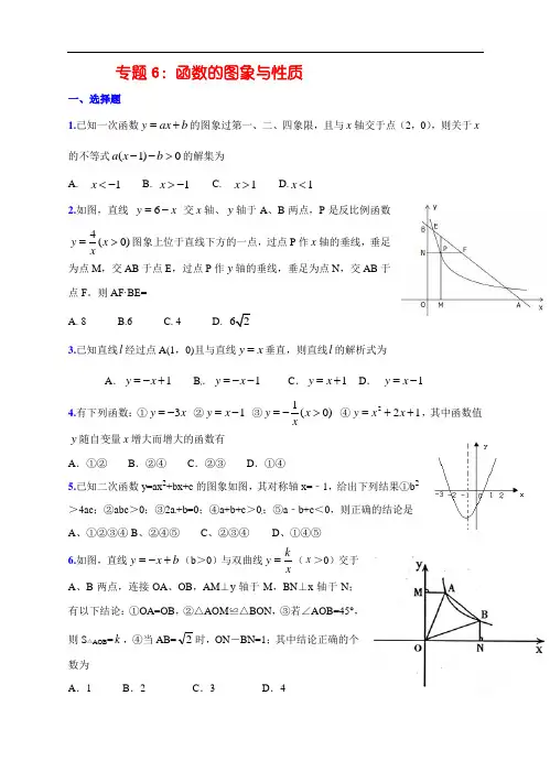 中考数学--函数的图像与性质(较难)