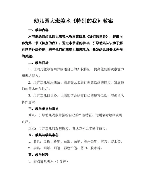 幼儿园大班美术《特别的我》教案