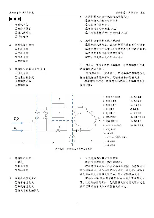 麻醉设备学 简明知识点
