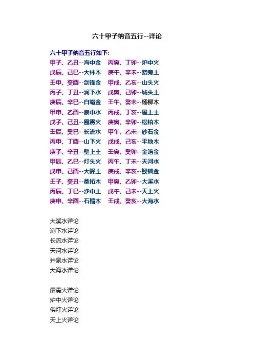 六十甲子纳音五行--详论