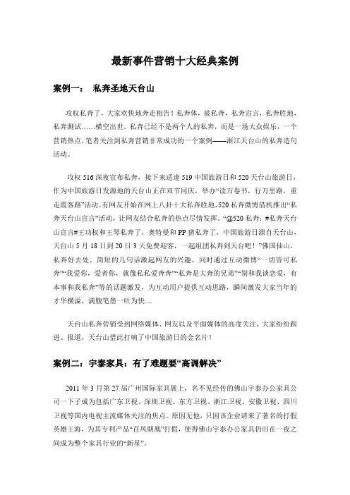 最新事件营销十大经典案例
