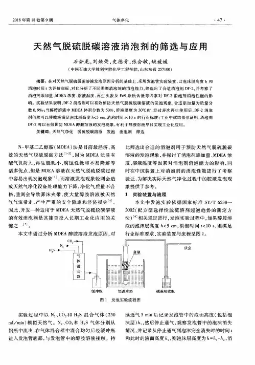 天然气脱硫脱碳溶液消泡剂的筛选与应用