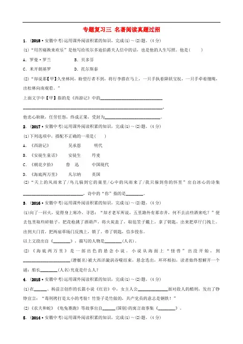 安徽中考语文专题复习三名著阅读真题过招
