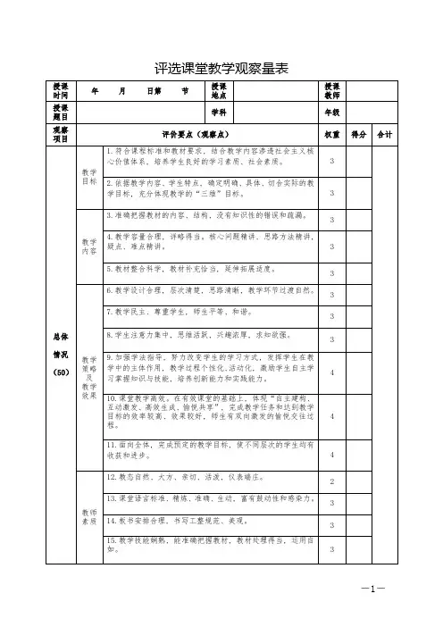 课堂教学观察量表