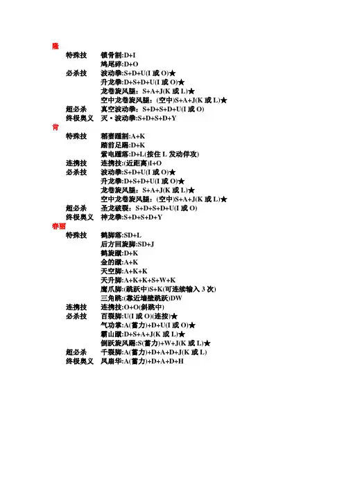 街头霸王4出招表