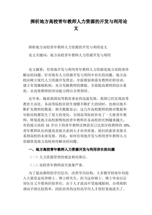 探析地方高校青年教师人力资源的开发与利用论文