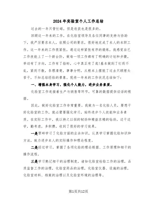 2024年实验室个人工作总结(五篇)