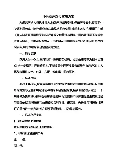 中医临床路径实施方案