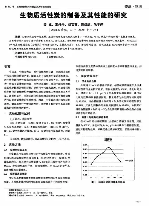 生物质活性炭的制备及其性能的研究
