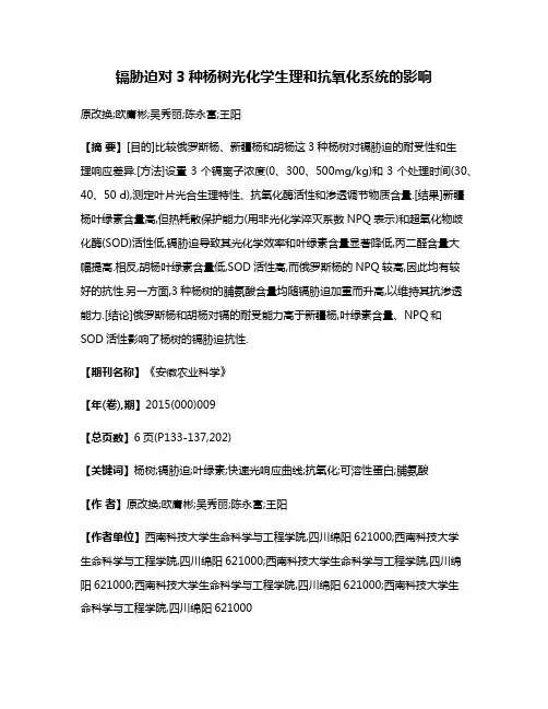 镉胁迫对3种杨树光化学生理和抗氧化系统的影响