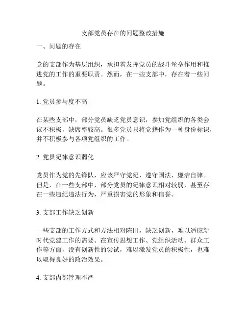支部党员存在的问题整改措施