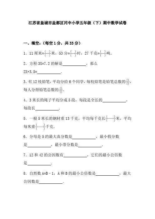 苏教版数学五年级下册期中测试卷 (11)