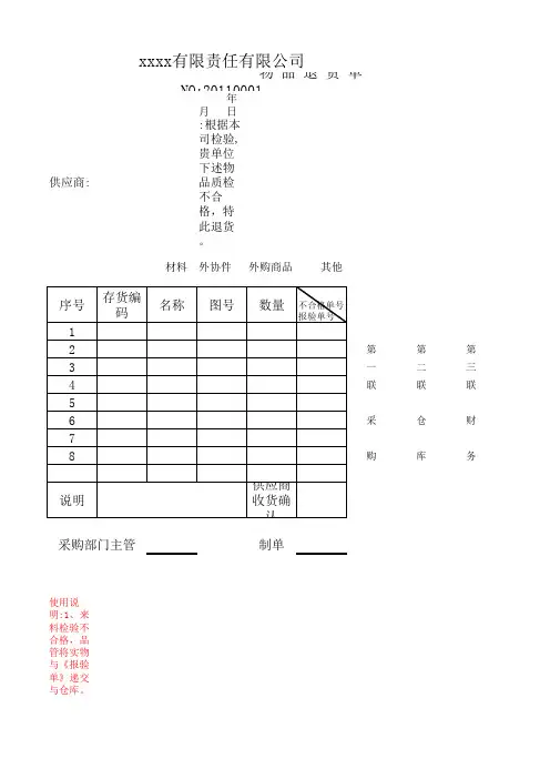 物品退货单(模板)