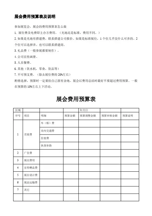 展会费用预算表及说明