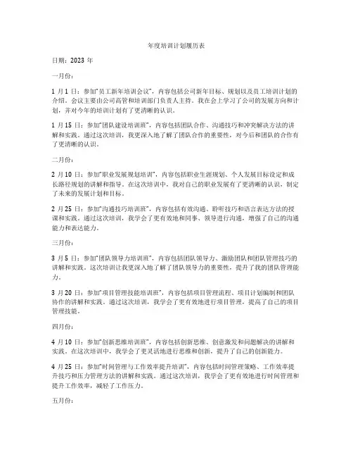 年度培训计划履历表