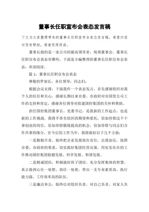 董事长任职宣布会表态发言稿