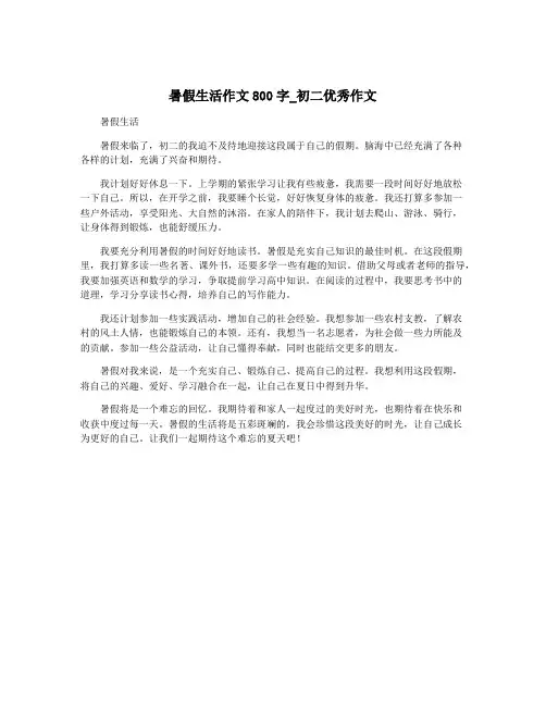 暑假生活作文800字_初二优秀作文