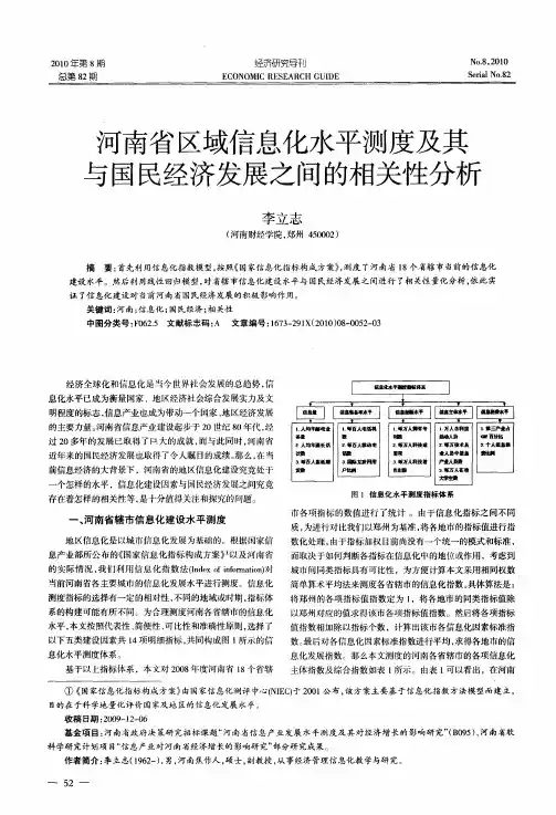 河南省区域信息化水平测度及其与国民经济发展之间的相关性分析