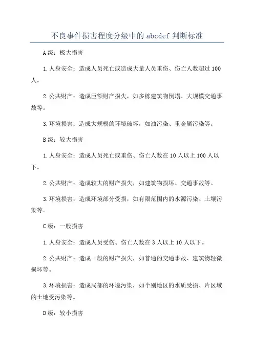 不良事件损害程度分级中的abcdef判断标准