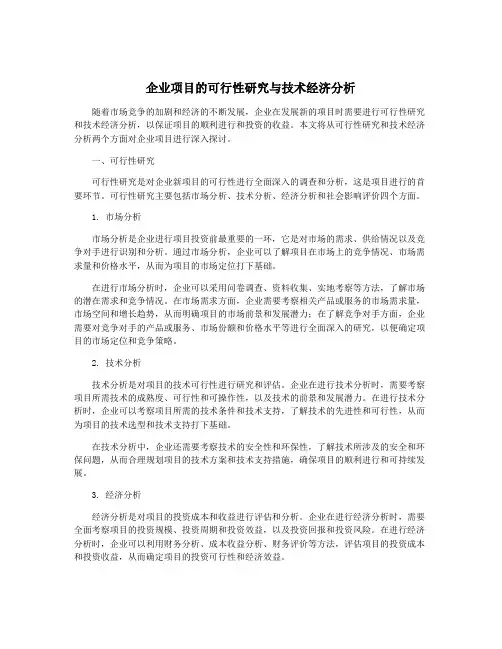 企业项目的可行性研究与技术经济分析